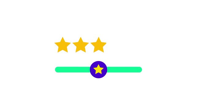 Five yellow stars are displayed above a teal progress bar with a purple circular end cap to indicate a rating system or the achievement of a high score within a digital application