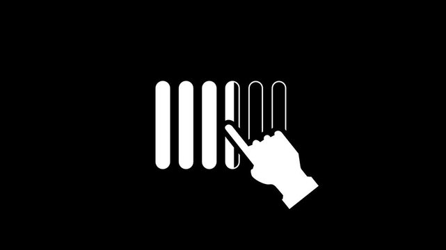 A white hand icon is shown sliding across several vertical white bars of varying heights to represent a user interacting with a touch based volume control or a frequency equalizer