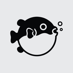 Cute puffer fish silhouette icon, blowfish line art vector illustration © MDABDUL