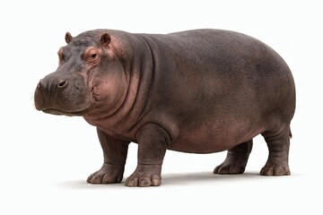 Fototapeta premium Hippopotamus Wildlife Portrait Photorealistic hippo standing neutral full body isolated on pure white background