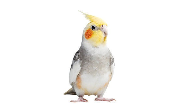 Cockatiel bird standing alone isolated on white background