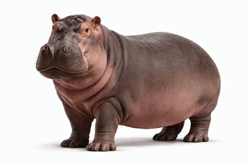 Obraz premium Hippopotamus Wildlife Portrait Majestic hippo facing sideways with calm expression isolated on white background
