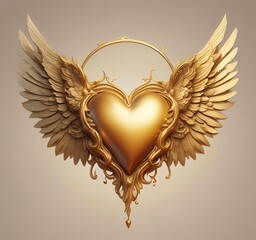 Love heart with golden wings, fantasy romance concept, smooth gradients, clean background