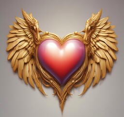 Love heart with golden wings, fantasy romance concept, smooth gradients, clean background