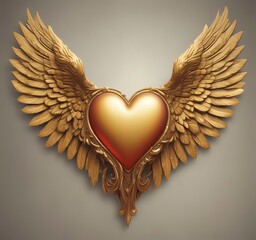 Love heart with golden wings, fantasy romance concept, smooth gradients, clean background