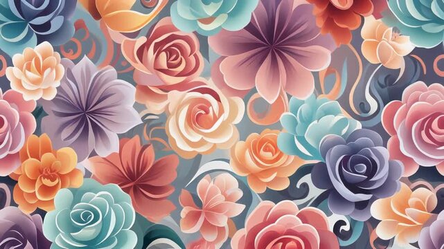 Pastel Floral Pattern Background with Roses and Blooms for Creative Projects