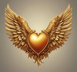 Love heart with golden wings, fantasy romance concept, smooth gradients, clean background