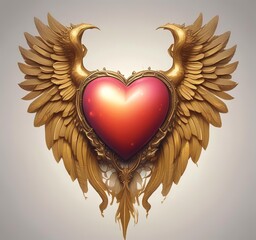 Love heart with golden wings, fantasy romance concept, smooth gradients, clean background