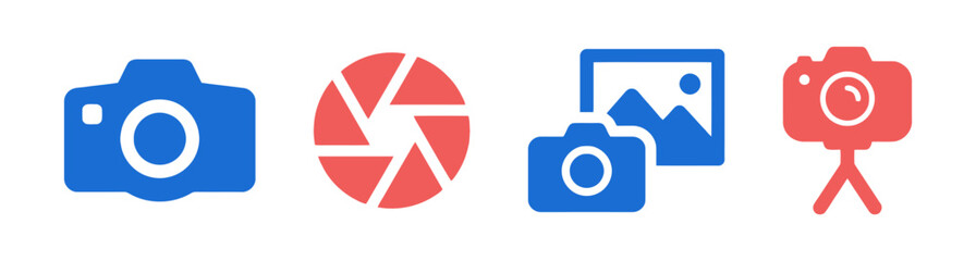 Camera icons set for photography and video on white