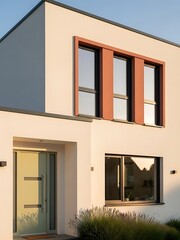 Geometric modern residence with clean lines in a residential setting