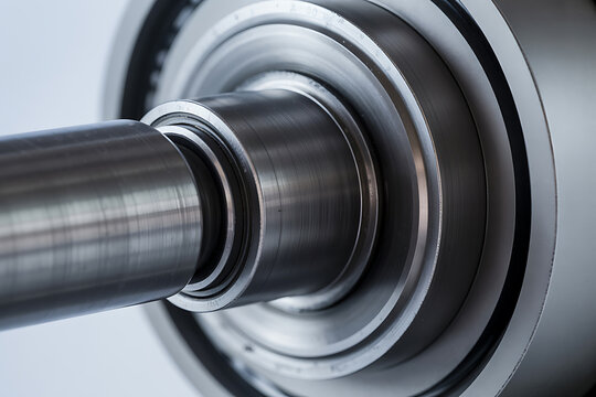 Close Up of Machined Steel Rotating Shaft with Integrated Ball Bearing for Industrial Machinery