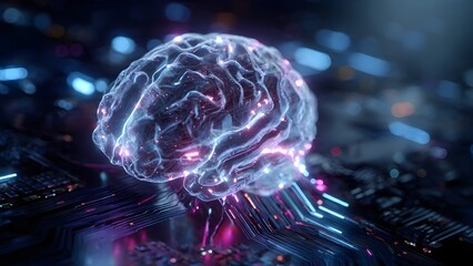 Futuristic AI visualization: digital brain with neon circuits