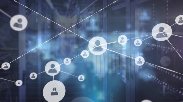 Digital composite showcases futuristic tech interface with financial data in a server room.