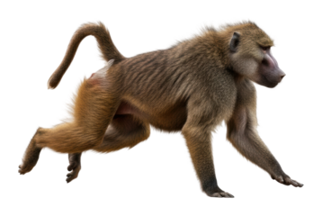 Running baboon natural habitat animal wildlife action isolated on transparent background