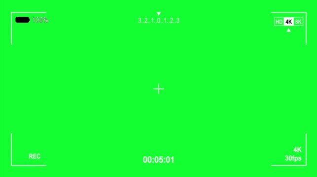 Camera Viewfinder HUD Interface Animation on Green Screen Background for Chroma Key Use