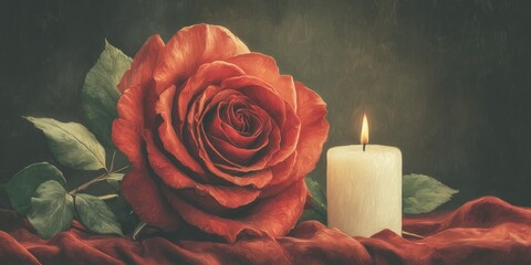 Valentine's Day, a holiday for lovers, a romantic date, a red heart, February 14 Red roses and candles for a romantic evening. High quality