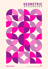 Fototapeta premium Abstract background Geometric semicircles with purple and pink curves arranged beautifully, with space for text. Designed for cards, book covers, posters, signs, and brochures.