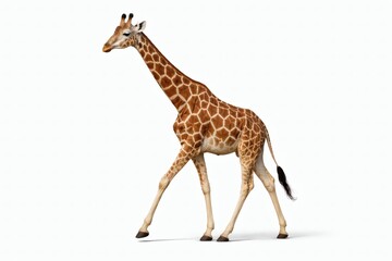 Fototapeta premium Giraffe Walking Wildlife Graceful giraffe mid step with one leg lifted isolated on white background