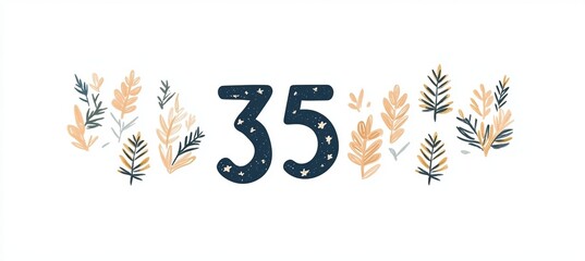 Obraz premium Minimalist Birthday Card Design Featuring Number Thirty-Five with Pastel Beige and Foliage Elements