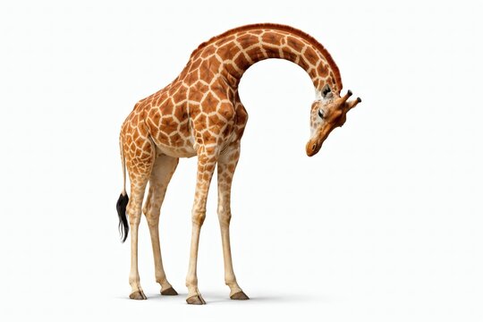 Giraffe Elegant Silhouette Graceful giraffe bending neck isolated on pure white background