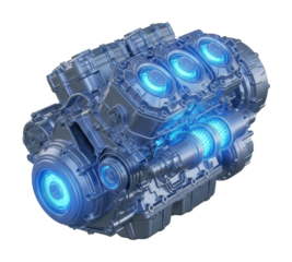 Powerful engine component factory industrial isolated on transparent background