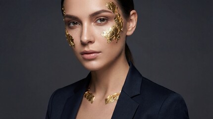 Elegant Woman with Gold Leaf Makeup