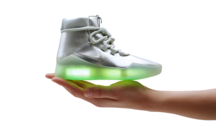 Silver high-top sneaker with led sole isolated on white background