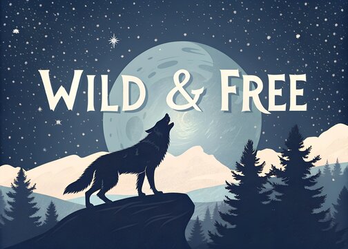 Wild & free wolf silhouette isolated on transparent background
