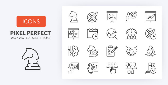 Action plan. Outline symbol collection. Editable vector stroke. 256x256 Pixel Perfect scalable to 128px, 64px...