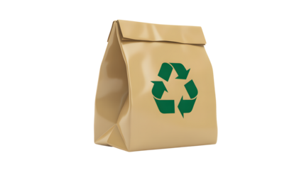 A brown paper bag with a green recycling symbol on it