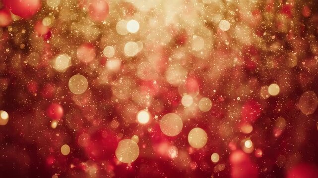 Abstract red christmas Chinese New Year lights background with bokeh and gold sprinkles video footage copy space