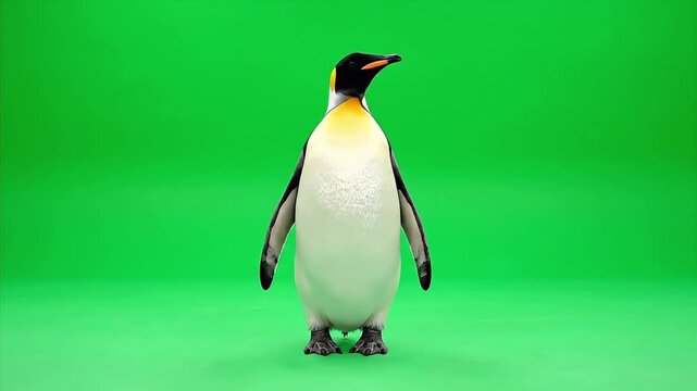 King Penguin Standing and Looking Around on Green Screen.