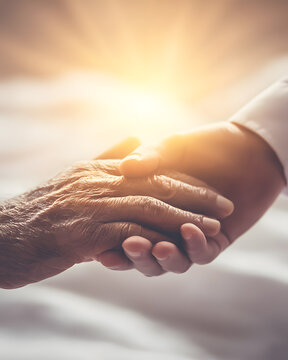 Heartfelt connection two generations holding hands intimate moment warm environment soft focus love and compassion