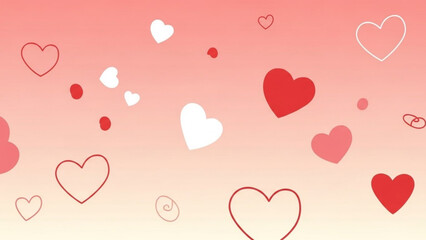 A colorful vector graphic of floating hearts on a pink background