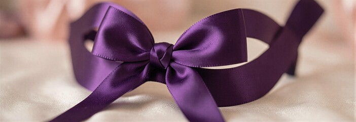 Elegant purple satin ribbon bow on soft background