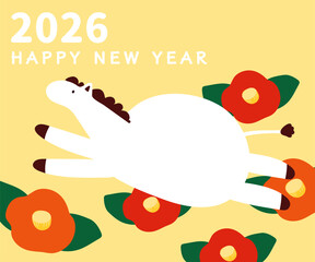 Cute Traditional Chinese Horse Illustration for Lunar New Year 2026 Background Card with Happy New Year Text