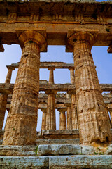 Fototapeta premium La magnificenza dei templi e degli scavi archeologici dell'antica città greca di Paestum, Italia, Campania, Salerno