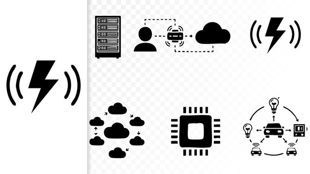 Set of 6 Minimal Edge Computing Icons Isolated White Background Micro Data Center IoT Gateway Local Processing