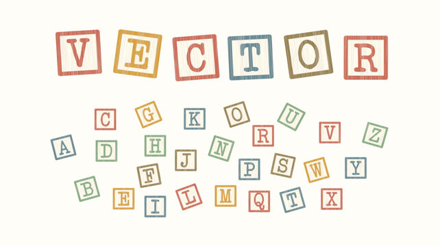 Colorful Wooden Toy Blocks Alphabet Vector Set