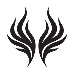 Fototapeta premium Abstract black wing or flame motif design with flowing curved lines on white