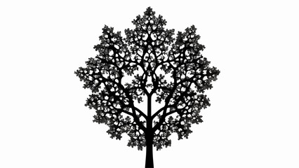 Obraz premium Intricate silhouette of a stylized tree with a symmetrical, fractal-like canopy against a white background.