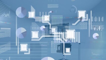 Animation of digital interface and data processing over city street - Powered by Adobe