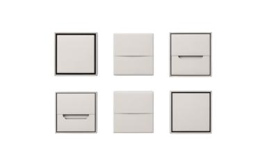 Modern minimalist square electrical light switches or smart home control panels arranged for contemporary design, isolated on transparent background