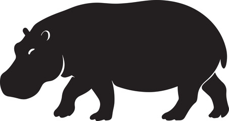 Obraz premium Walking Hippopotamus Silhouette Vector Isolated on White Background 