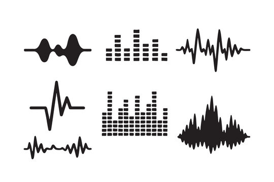 Diverse collection of sound wave and audio equalizer illustrations for digital media