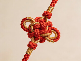 Chinese New Year: Intricate red and gold braided knot on bracelet jewelry