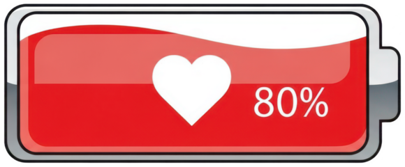 Red Heart png Love Battery cutout Percent Level png Full Indicator cutout Graphic Meter png Charged Icon cutout Valentine Bar png Emotion isolated transparent background image