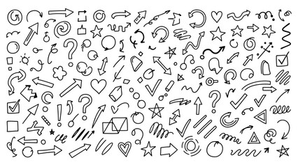 Obraz premium Collection of Hand-Drawn Doodle Arrows, Shapes, and Symbols on White Background