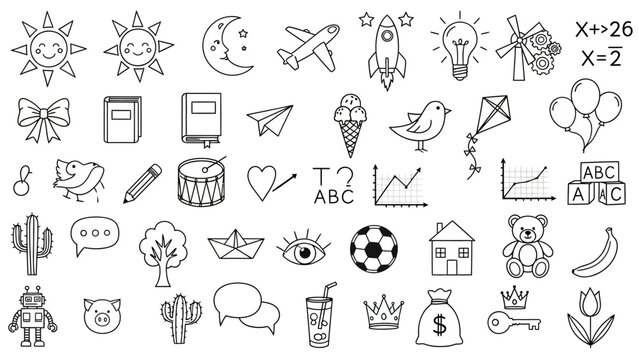 Collection of Hand-Drawn Doodle Icons: Elements for Design and Creativity