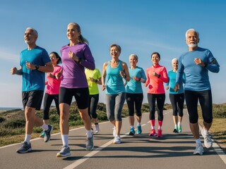 Obraz premium Group of runners exercising together on a clear day outdoor pathway